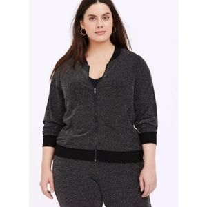 Torrid Zip Up Bomber Jacket Black With Silver Sparkle Size 2X